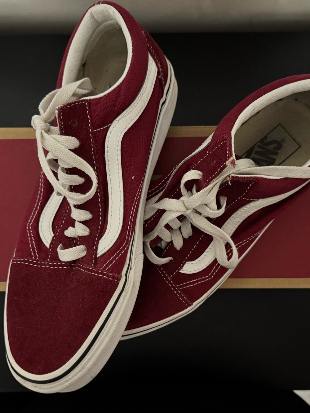 Vans Old Skool Burgundy and White Skate Shoes